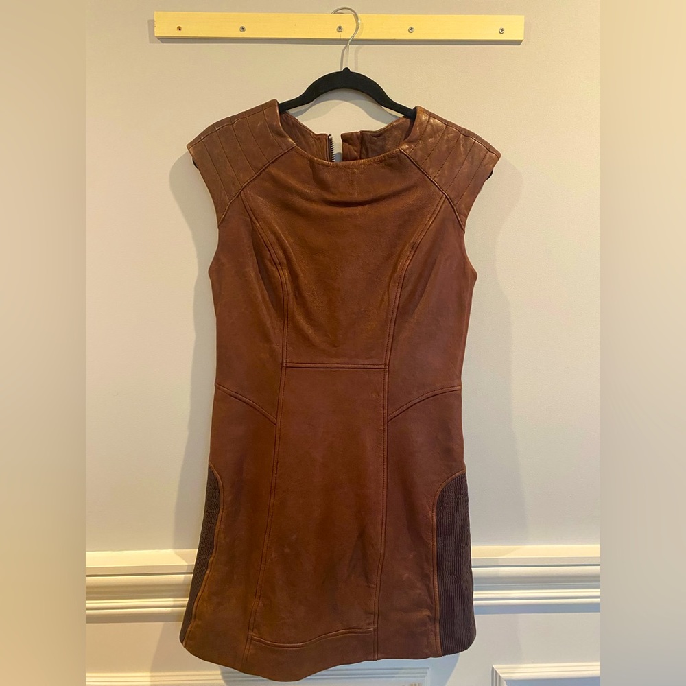 All Saints Maroon Leather Mini Bodycon dress | US 8